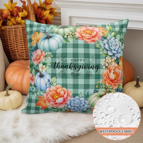 Outdoor Waterproof Throw Pillow Cover Thanksgiving Pumpkin Buffalo