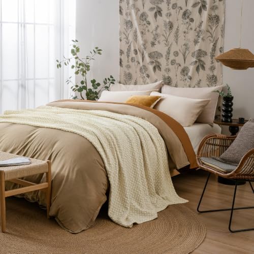 Stone Washed 100% Cotton Waffle Blanket Queen Size, Sand