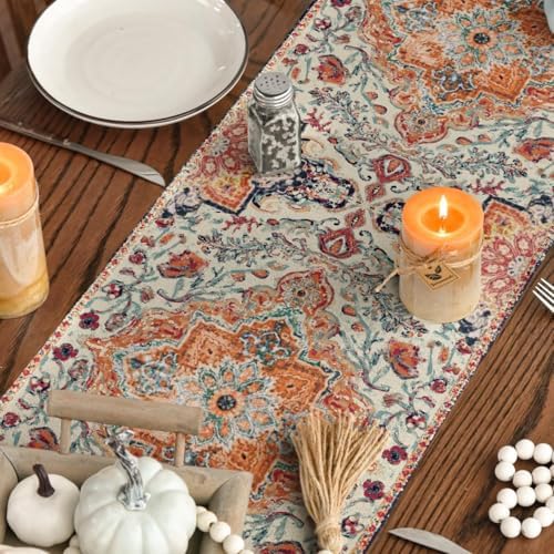 Artoid Mode Boho Bohemia Style Orange Table Runner, Country Rustic
