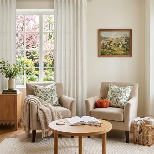 Flax Linen Curtains 84 Inch Length for Living Room 2 Panel Back Tab