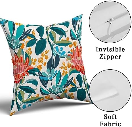 Teal Coral Floral Pillow Covers 20X20 Inch Turquoise Green Leaves