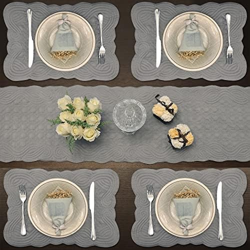 Loom and Mill Quilted Table Placemats Set of 6, 12x18 inch, Light Gray