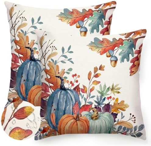 RABUSOFA Fall Outdoor Pillow Covers 18x18 Set of 2 Waterproof Pumpkin