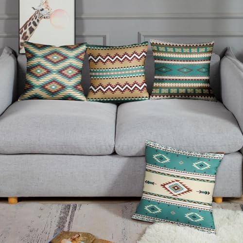 Emvency Throw Pillow Covers Set of 4, 18 x 18 Inch, Turquoise Brown