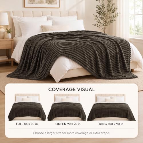 HIMEET Taupe Brown King Size Blanket, 300GSM Ribbed Fleece