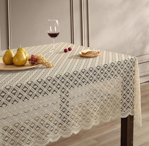 HLC.ME Sedona Lace Tablecloth, Round, 70 Inch Round, Linen Taupe