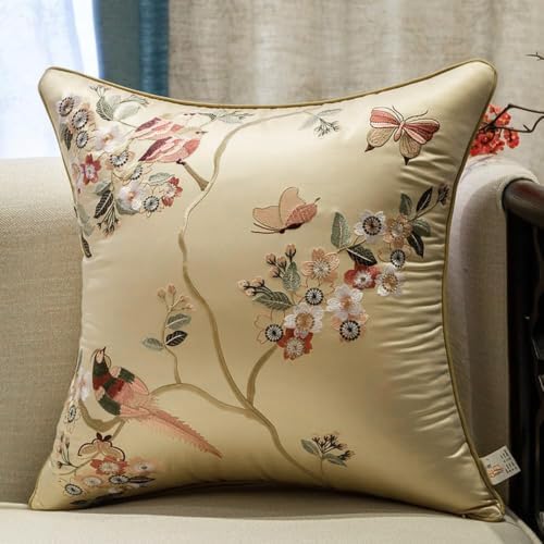 Set of 2, 20 x 20 inches, Embroidered Floral Decorative Throw Pillow