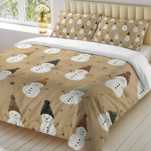 Duvet Cover Cal King Size, Snowman Christmas 3-Piece Bedding