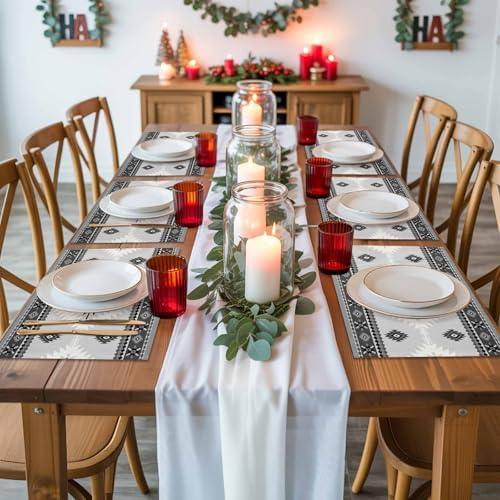 Placemats Set of 8, Aztec Gray Geometric Pattern Washable Table Mats