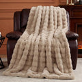 Luxury Fluffy Faux Fur Throw Blanket, Soft Plush Thick Minky Bubble