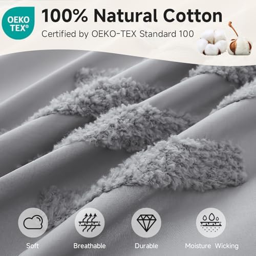 Simple&Opulence 100% Washed Cotton Tufted Duvet Cover Set King Size