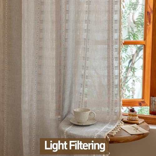 Light Gray Boho 96 inch curtains 2 panel set for Living Room Dining
