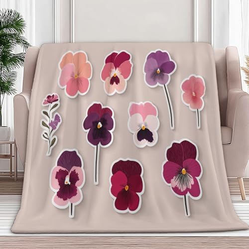 King Sherpa Fleece Blanket Bohemian Floral Minimalist Non-Shedding