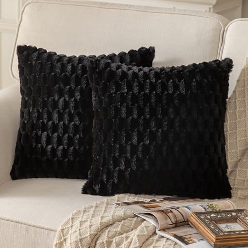 MANDIOO Pack of 2 Black Super Soft Plush Fluffy Decorative Throw