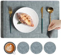 Place Mats Set of 6, Light Gray Leather Table Mats, Washable