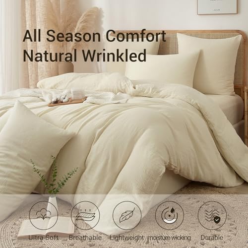 100% Muslin Cotton Cream Duvet Cover Twin Set Fluffy Solid Bedding