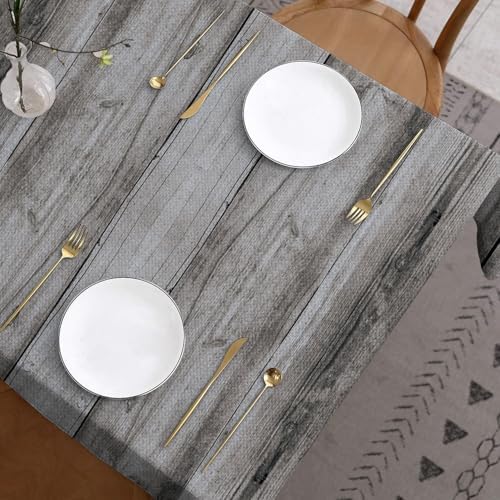 Grey Wood Plank Linen Tablecloth Retro Rustic Gray Wooden Board Grain