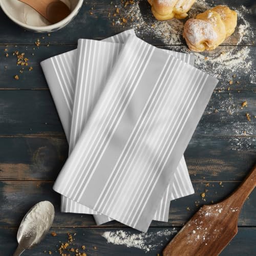 Grey Striped Kitchen Towels Set of 4, Absorbent Microfiber Soft Dish
