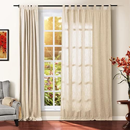 TWOPAGES Cream Tab Top Curtains for Dining Room, Soft Chenille