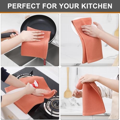 Kitinjoy 100% Cotton Waffle 4-Pack Kitchen Towels, 13" x 28", Coral
