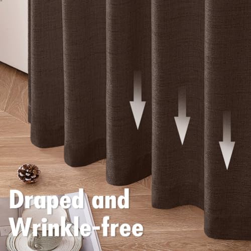 MIULEE Faux Linen Curtains 96 Inch Length 2 Panels Natural Semi Sheer