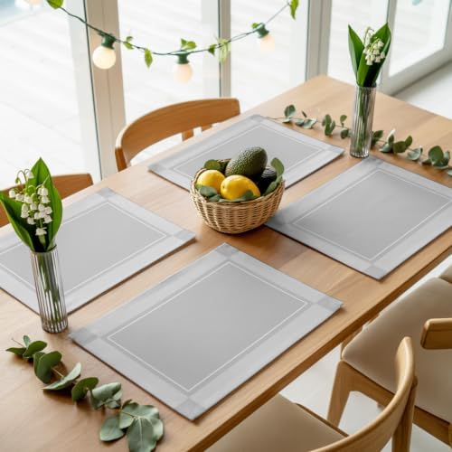Light Gray Plaid Placemats Set of 8, Modern Minimalist Geometric