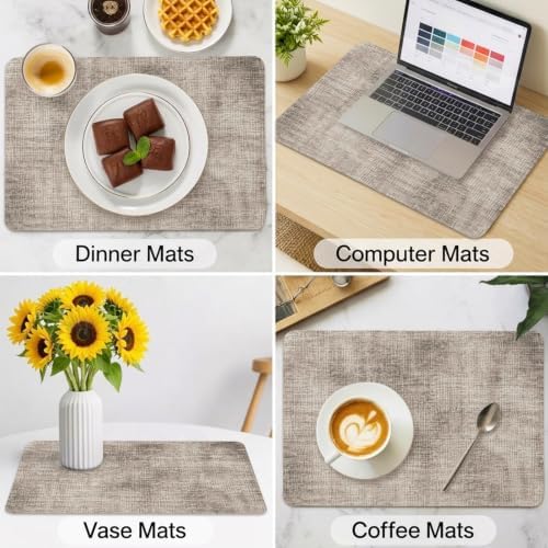 Brown Texture Pattern Leather Placemats Set of 6,12x18 Inch,Minimalist