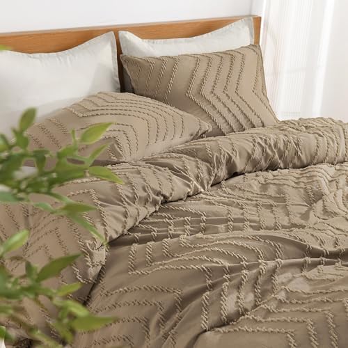 Litanika Taupe King Size Comforter Set, 3 Pcs Boho Tufted Bedding Set