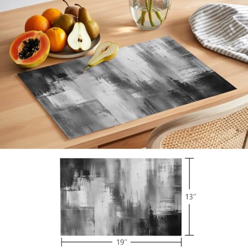 Vintage Gray Black Placemats Set of 8, Cotton Linen Fabric Place Mats