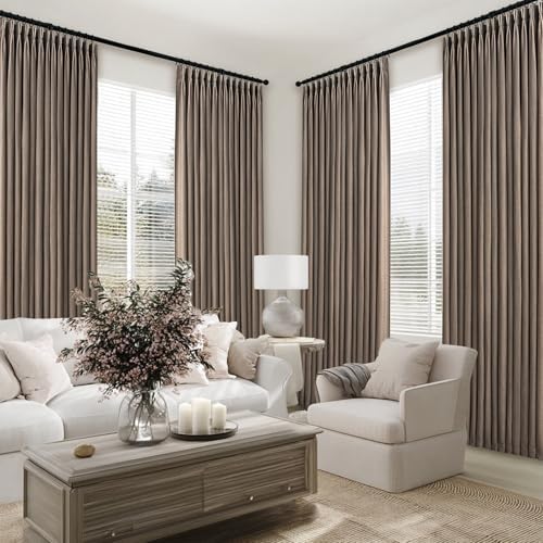 96 Inches Long Pleated Sheer Curtains,Dark Linen Blended Light