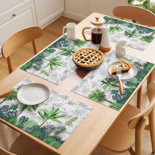 Placemats Set of 8, Summer Botanical Woven Placemat, Linen Place Mats