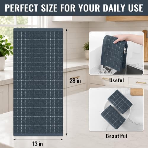 Kitinjoy 100% Cotton Terry Kitchen Towels, 13”x 28”, 4-Pack, Dark Grey