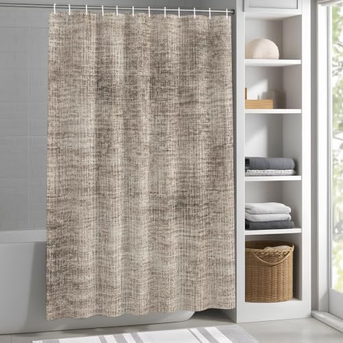 Vintage Beige Linen Texture Shower Curtain, Minimalist Brown