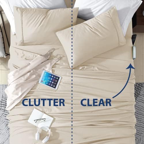 Swift Home Full Bed Sheet Set with Double Side Pockets, Cream
