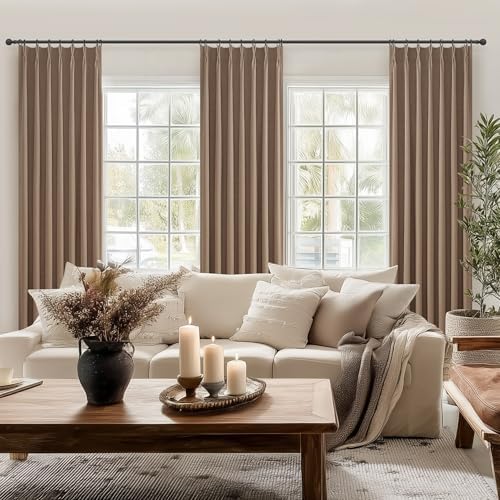 RustBrown Linen Pinch Pleated Blackout Curtains & Drapes 96 Inch Long