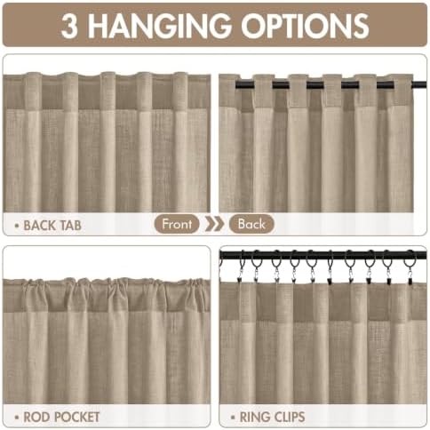 MIULEE Taupe Back Tab Linen Curtains 4 Panels 42W x 96L