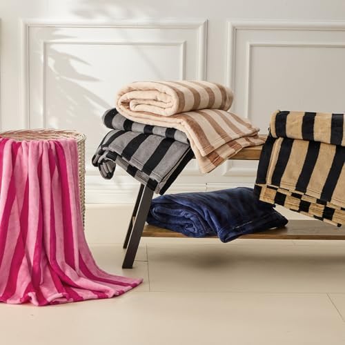 FY FIBER HOUSE Striped Flannel King Blanket - Soft Cozy Striped