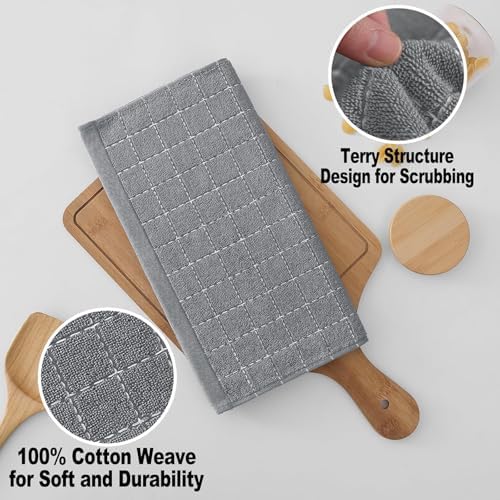 Homaxy 100% Cotton Terry Kitchen Dish Cloths, 7 Pack, Grey
