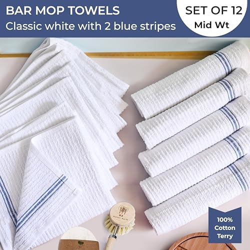 White Cotton Bar Towels For Kitchen - Rags For Bartenders - Bulk