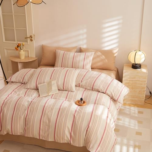 HighBuy Farmhouse Striped Duvet Cover King Size - Durable 100% Washed