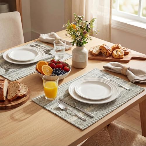 Artoid Mode Dark Grey Woven Braided Stripe Placemats Set of 6-12x18