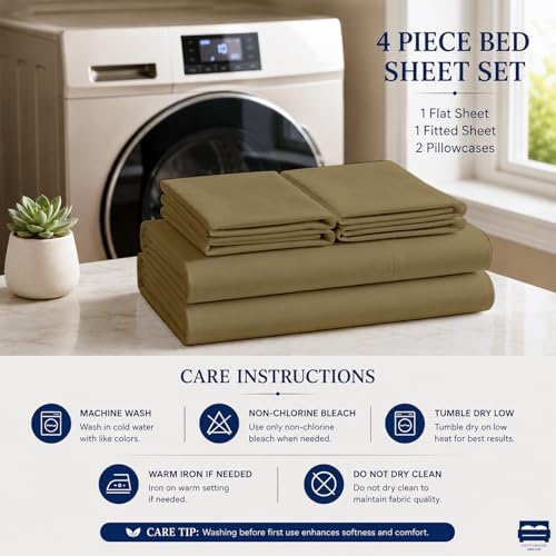 Cottingon 4 Pc Twin Extra Long Sheets for Dorm Bedding, 100% Egyptian