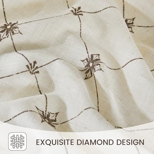 RYB HOME Lattice Diamond Linen Curtains 84 Inches for Bedroom Living