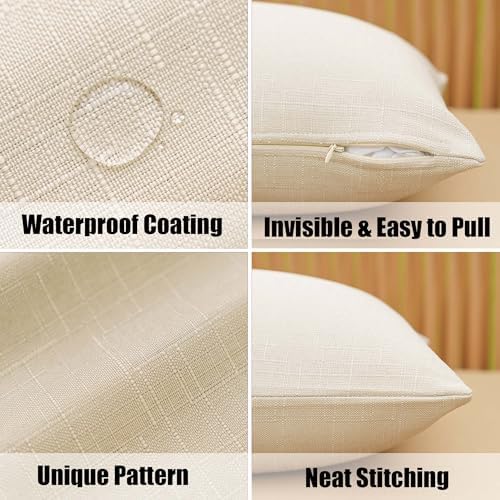 NiNi ALL Outdoor Pillow Covers 18x18 Set of 2 Patio Waterproof Beige