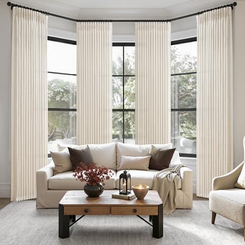 Extra Long 120 Inch Cream Beige Pinch Pleated Curtains for Living Room