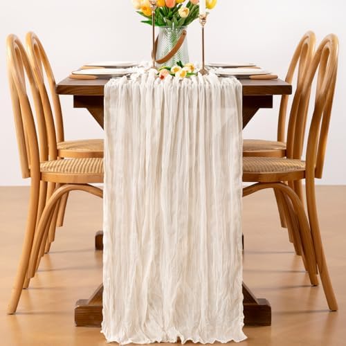 Ivory White Cheesecloth Table Runner Boho Fall Gauze Table Runners
