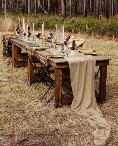 Pesonlook 12 Pack Light Brown Cheesecloth Table Runner Long, 21.5×120