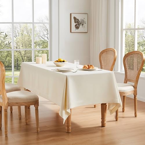 ZeeMart Linen Textured Rectangle Table Cloth, 52x70 Inch Ivory