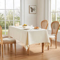 ZeeMart Linen Textured Rectangle Table Cloth, 52x70 Inch Ivory