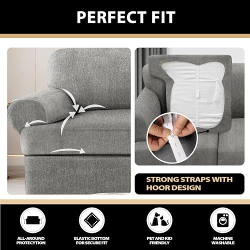 4 Piece T Cushion Sofa Slipcovers Stretch Couch Slip Cover for 3